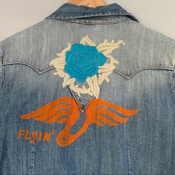 Embroidered and Screen Printed Denim Long Sleeve - Picture 6 of 16